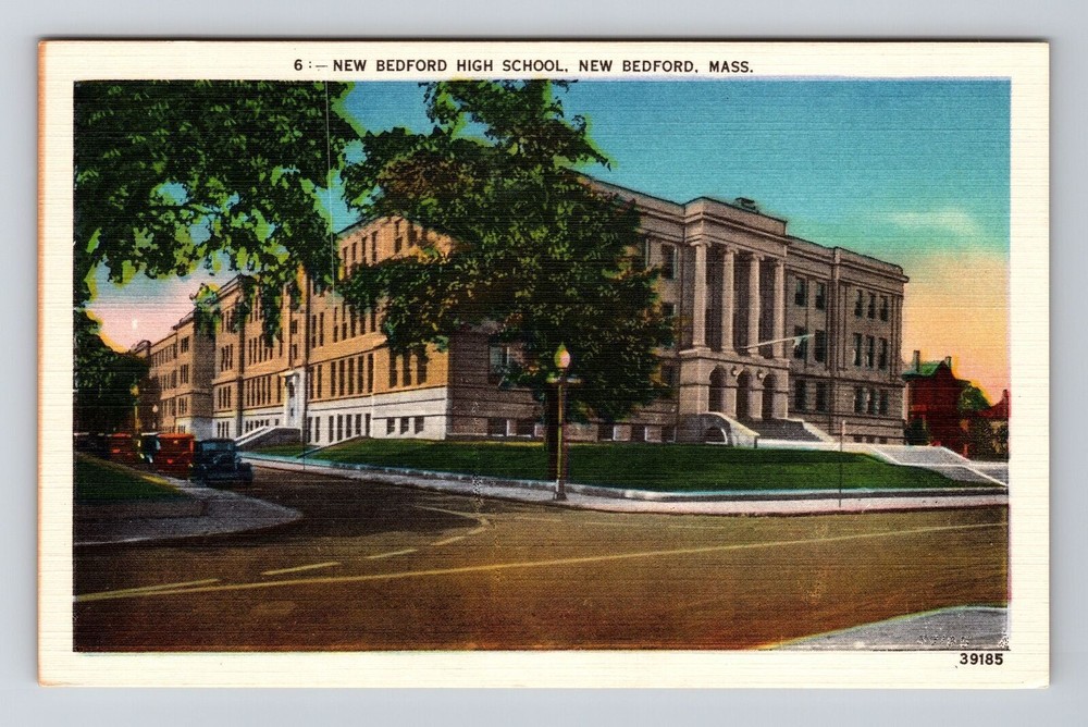 New Bedford MA-Massachusetts, High School, Vintage Postcard