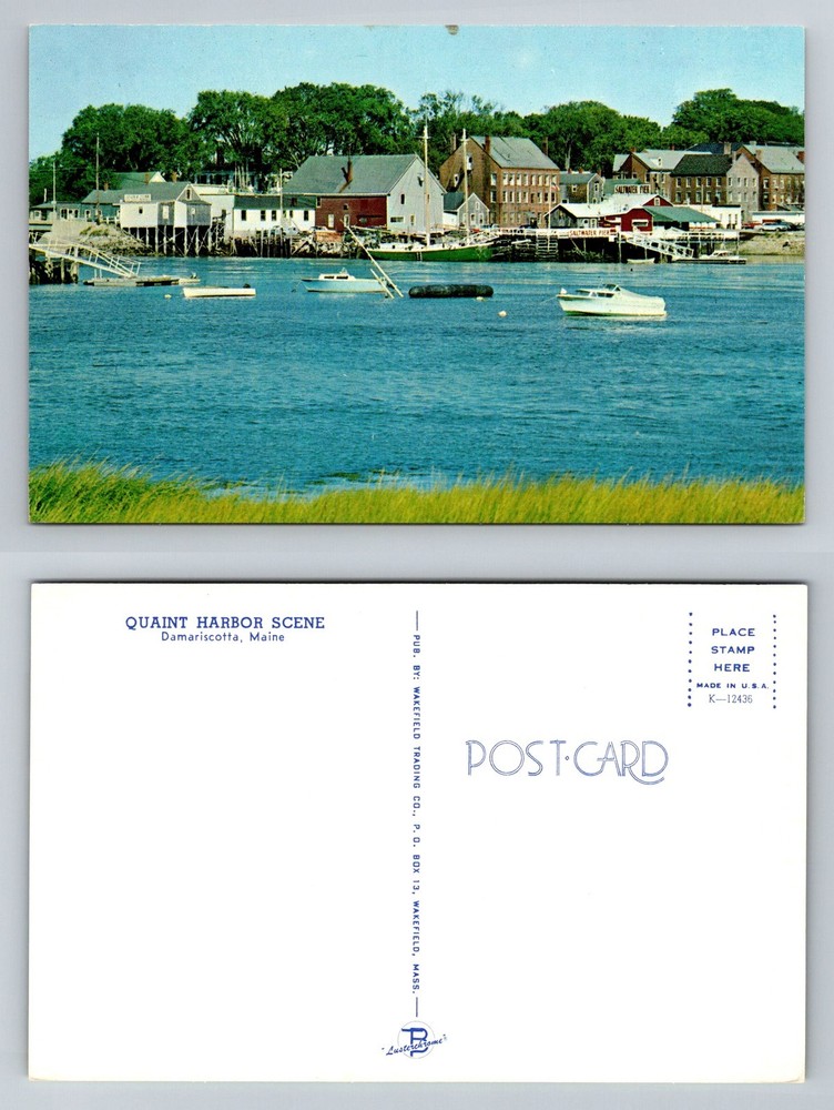 Damariscotta, ME-Maine, Quaint Harbor Scene Boats Vintage Postcard