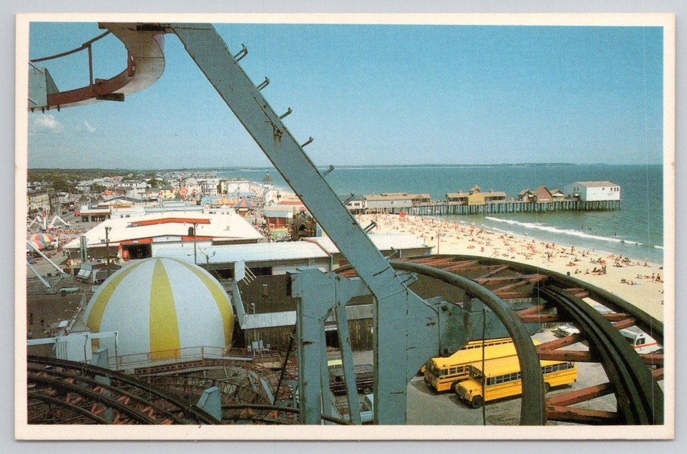 Old Orchard Beach Maine Jumbo Jet Roller Coaster Pier Plastichrome Postcard