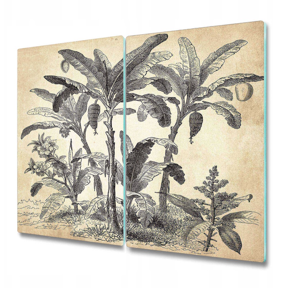 Glass Worktop Kitchen Chopping Board Vintage palms black and beige 2x30x52