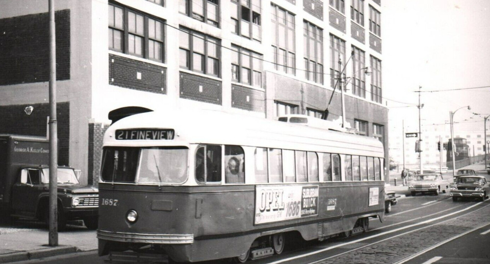 Pittsburgh Railway  Fineview Car 9th St Bldg Buick Ad Vintage Photo 5x7 c1960s