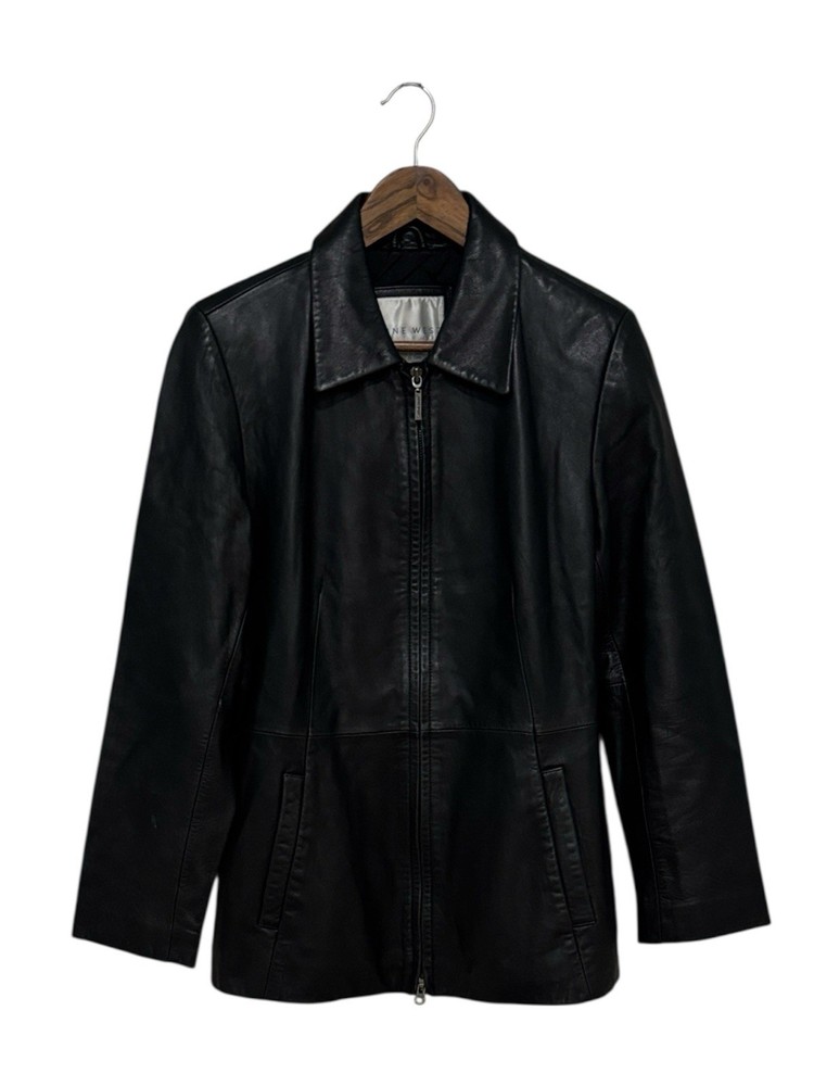 Nine West Vintage Women’s Leather Jacket Hip Length Black Size Medium