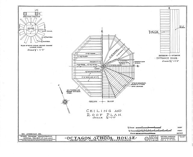 Whites Valley Wayne County PA Octagon School House 1930s ceiling roof plan