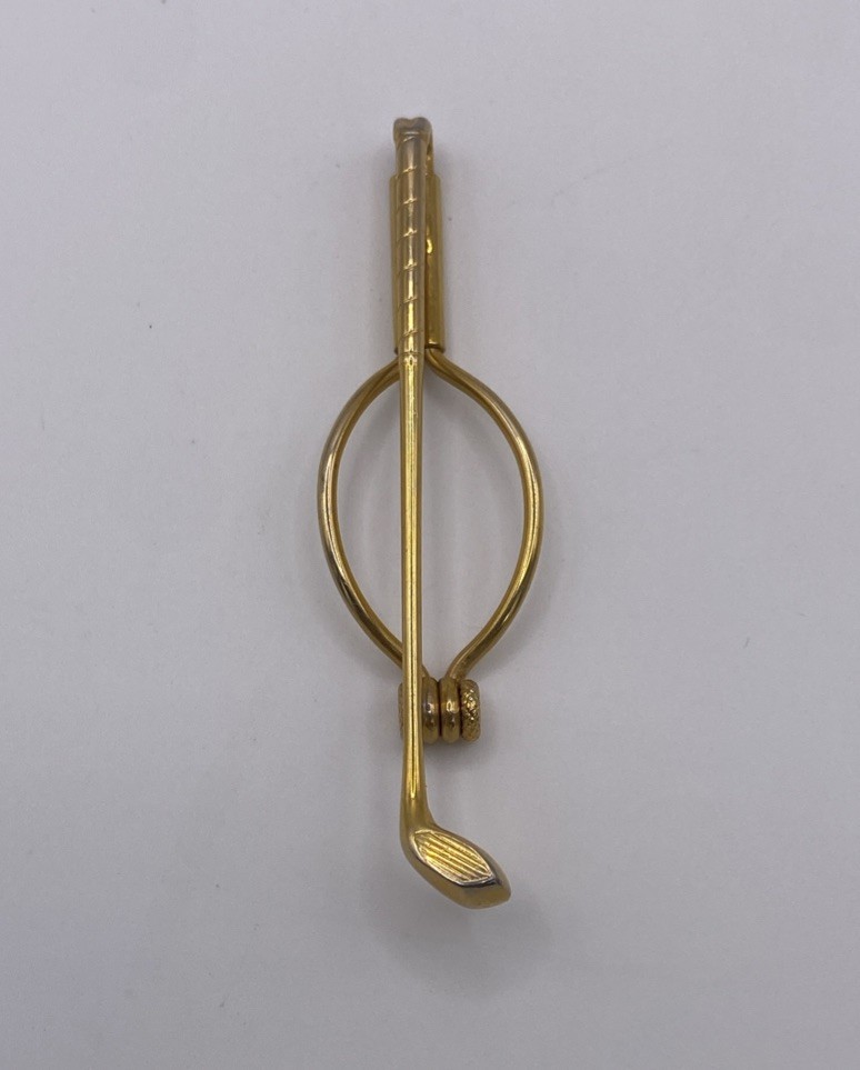 Vintage Tie Clip: Metal Golf Club-Gold Tone Vintage