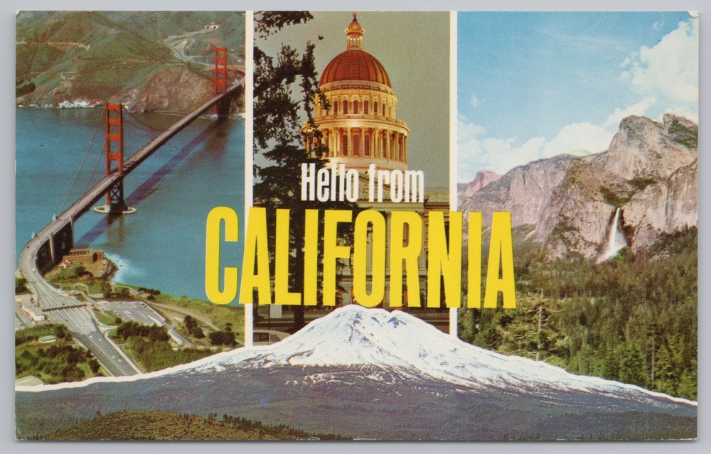 State View~California Large Letter~Golden Gate Bridge~Capitol~Vintage Postcard