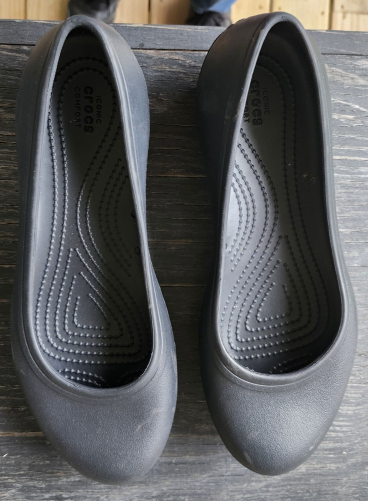 Crocs Lina Iconic Comfort Black Slip On Ballet Flats Womens Size 10 Shoes