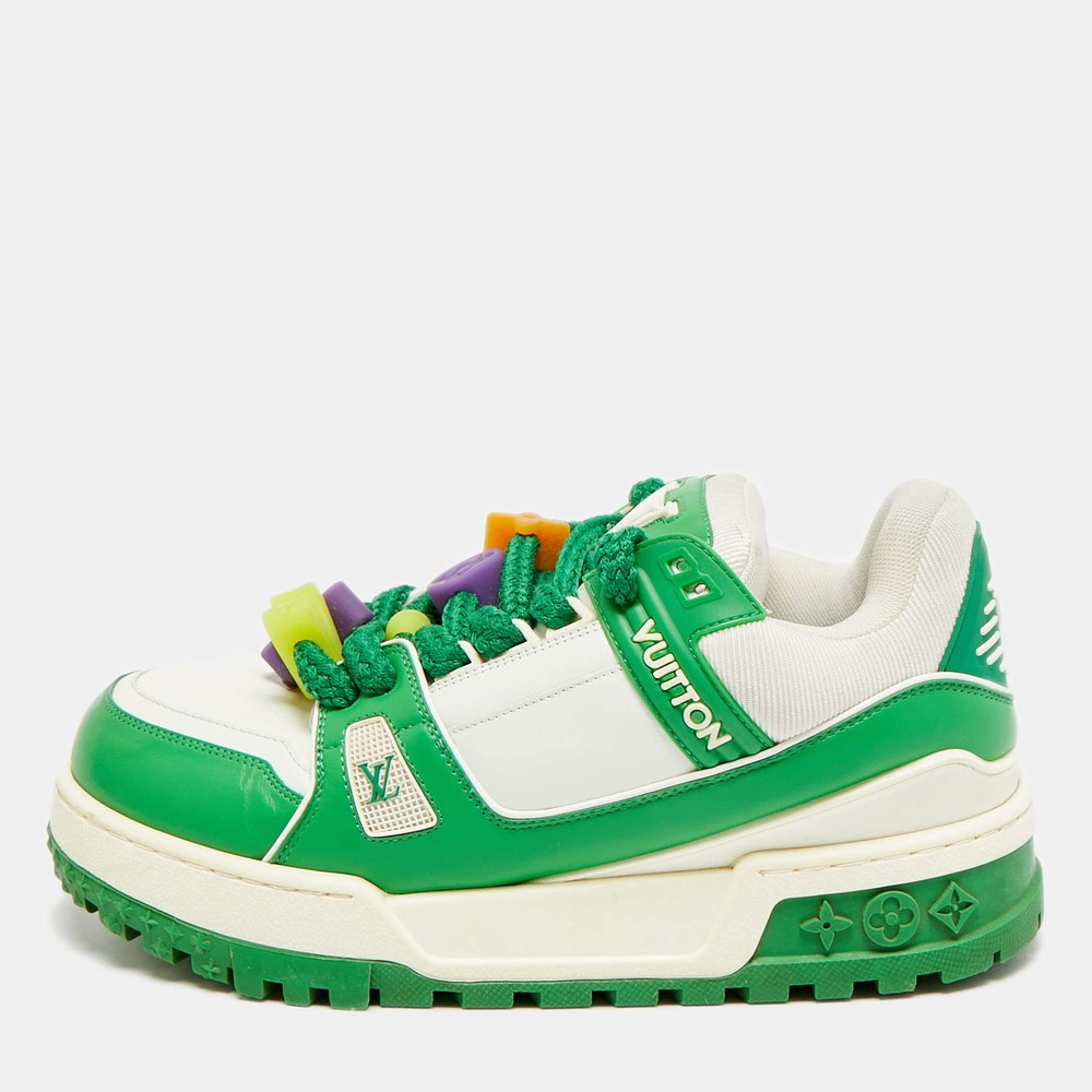 Louis Vuitton LV Trainer Maxi Size 41 GreenWhite Leather Lace Up Sneakers