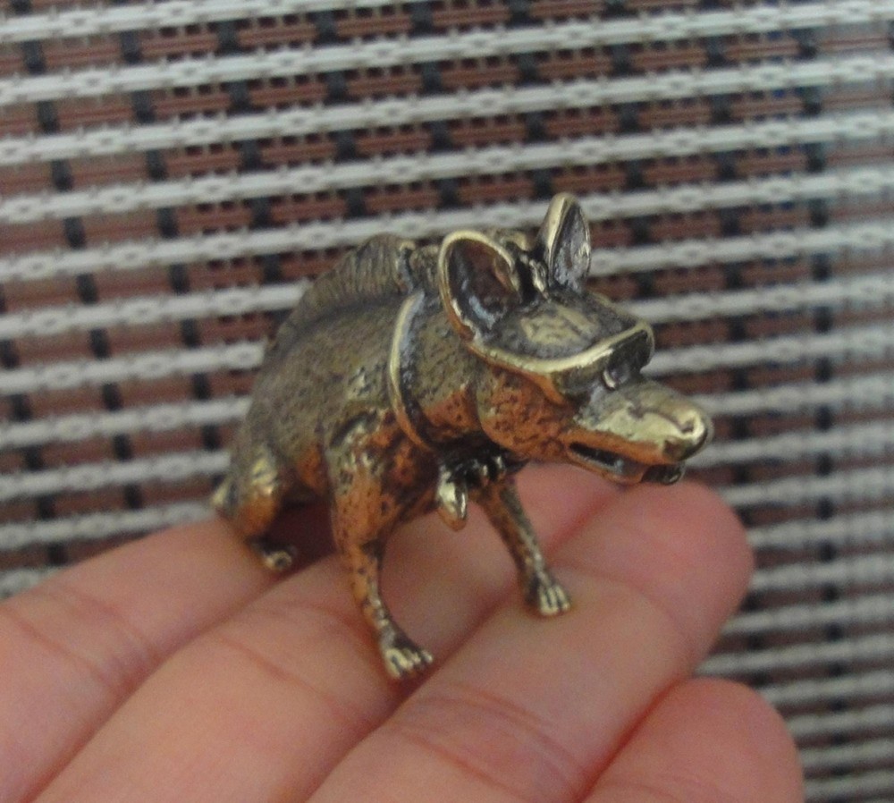 Vintage Decor Solid Brass Wearing Glasses Hyena Dog Figurine Statue Knick Knacks
