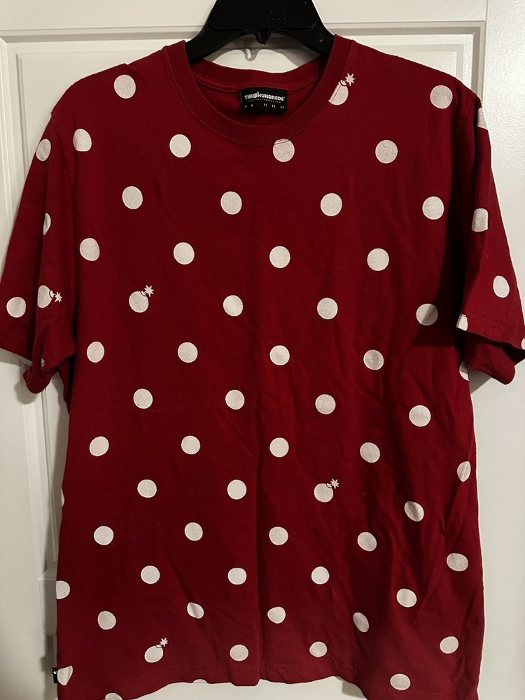 The Hundreds Polka Dot Mini Bomb Logo Graphic T-Shirt Red/White Size Large