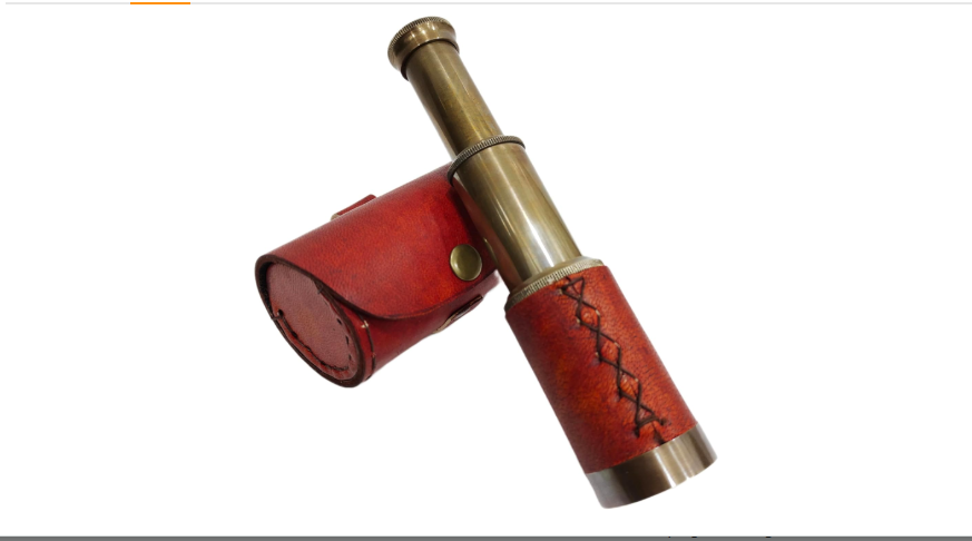 6'' Solid Brass Handheld Spyglass Telescope with Cylindrical Leather Brown Case
