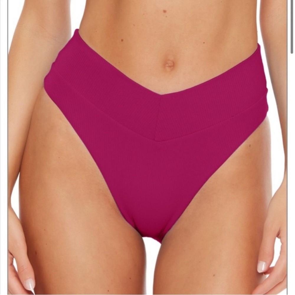 BECCA Elise Banded High Waist Bikini Bottom in Pomegranate Small NWT
