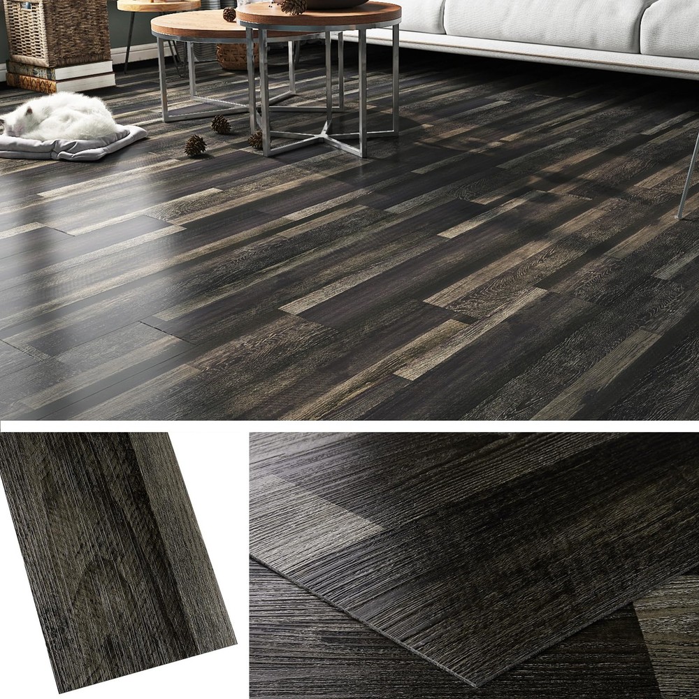 18-Pack 6x36 Black Reclaimed Wood Peel & Stick Vinyl Floor Tiles