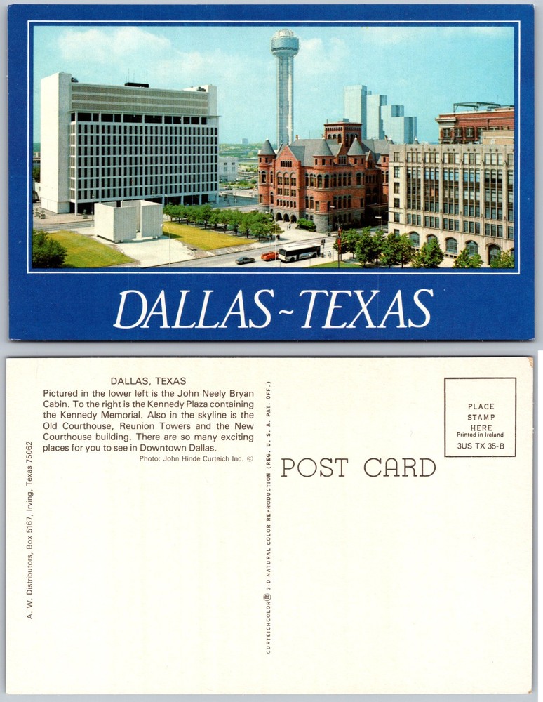 John Neely Bryan Cabin Reunion Tower Dallas Texas Postcard
