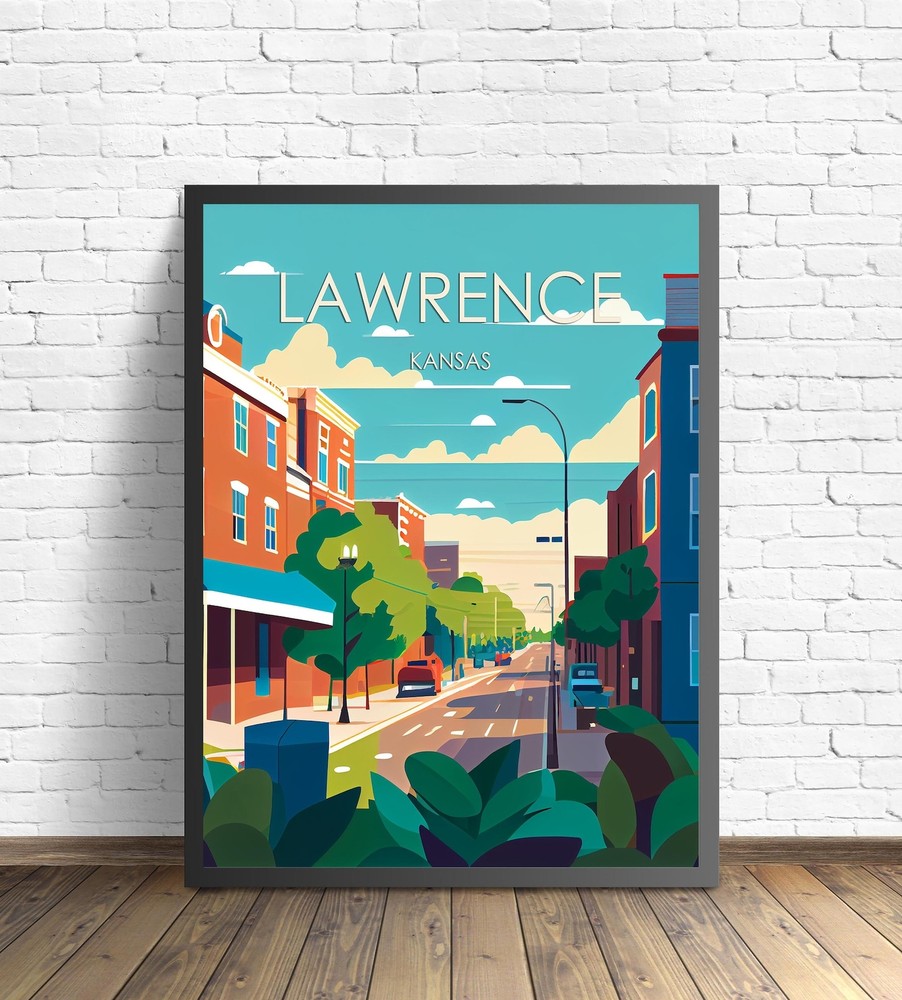 Lawrence Kansas Retro Art Print Lawrence Wall Art Illustration Lawrence Vintage