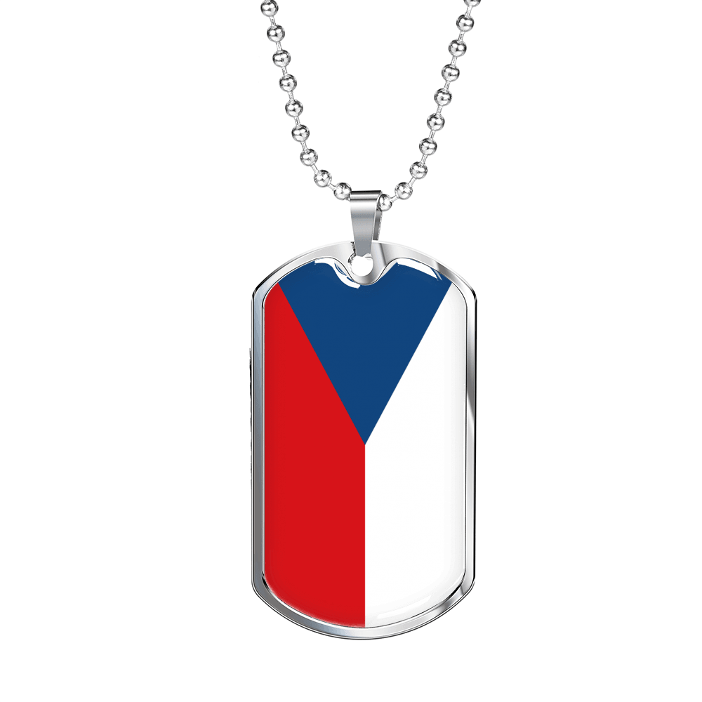 Czechia Flag Necklace Stainless Steel or 18k Gold Dog Tag 24
