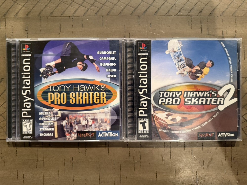 Tony Hawk's Pro Skater 1 & 2; Both CIB w/ Reg. Cards (Sony PlayStation 1, 1999)