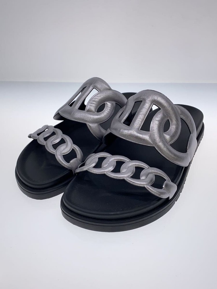 Authentic HERMES Extra Sandal Chaine d'Ancre Silver Leather EU 37 Pre-Owned