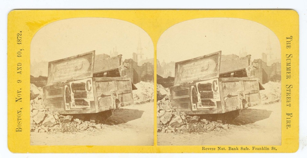 G0890* BOSTON FIRE 1872 Stereoview – Revere National Bank Franklin Street