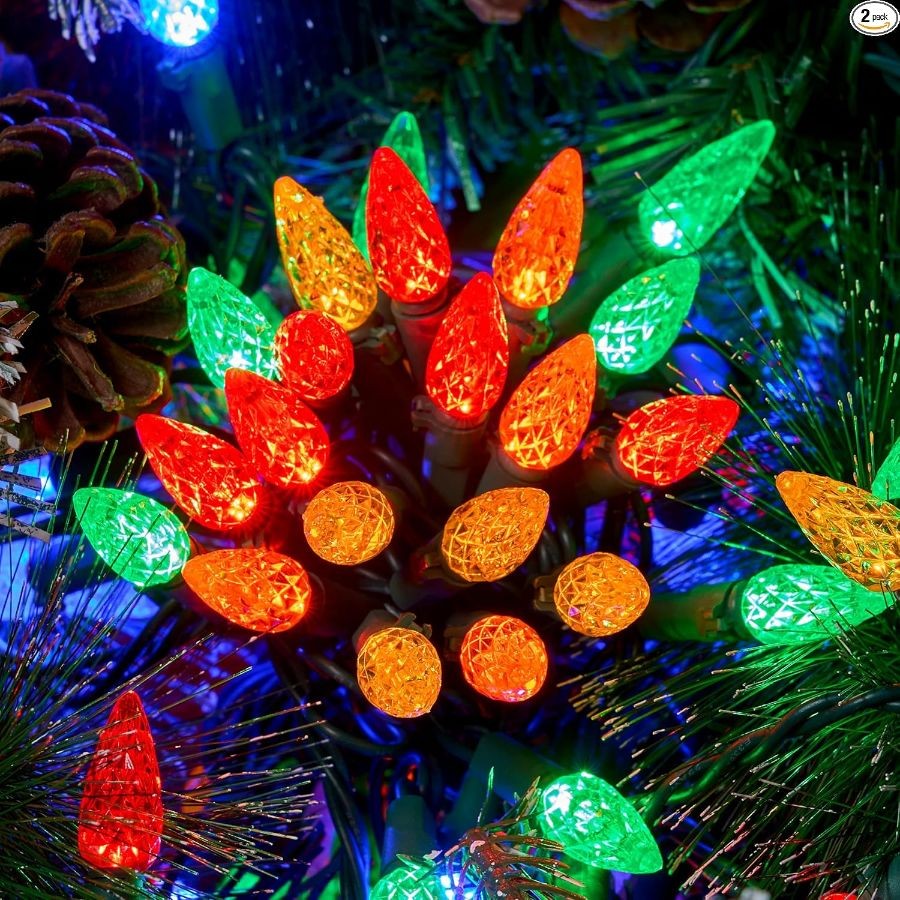 C6 LED Christmas String Lights, 140(2 x 70) Count Strawberry Christmas 2 x 70ct