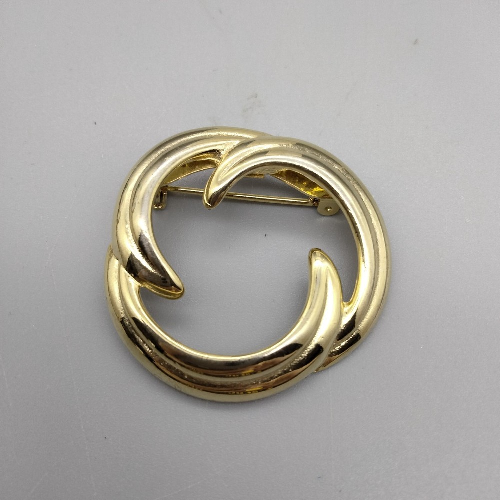 Vintage Gold Tone Abstract Swirl Flower Brooch Pin Statement Jewelry  -image