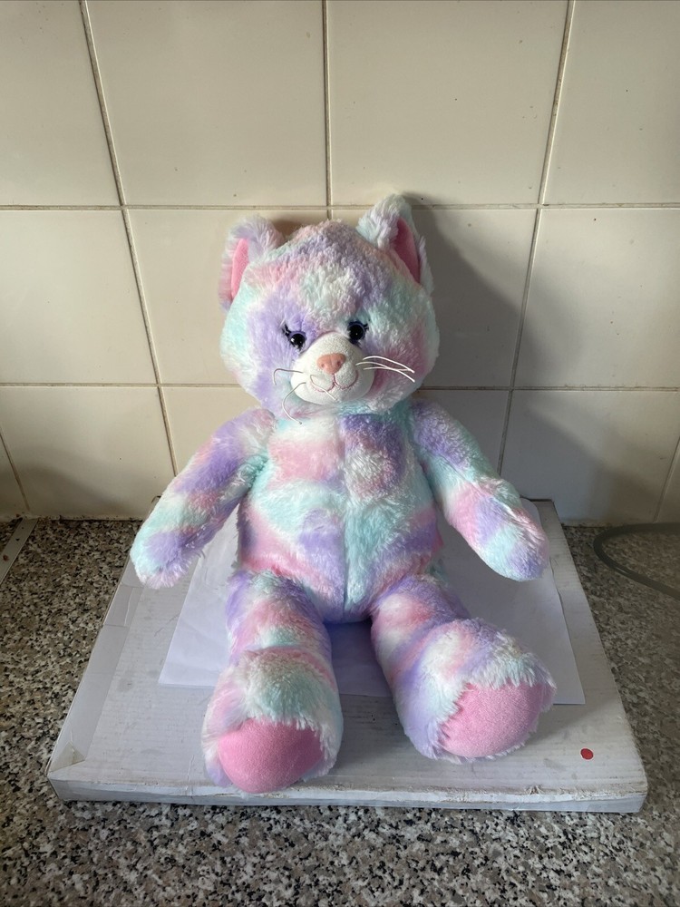 Build A Bear Tie-dye Kitty Plush Pastel Swirl Pink Purple Blue 16”