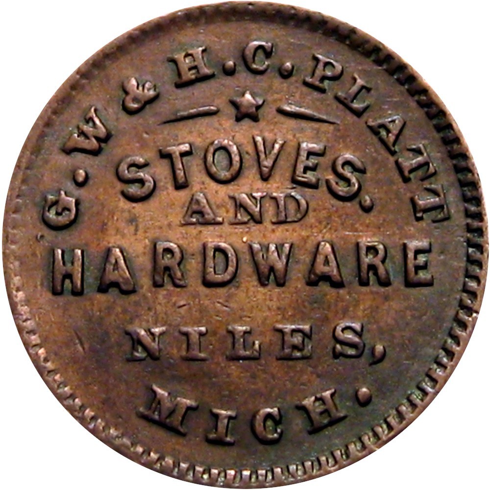 1863 Niles Michigan Civil War Token Platt Stoves & Hardware R7
