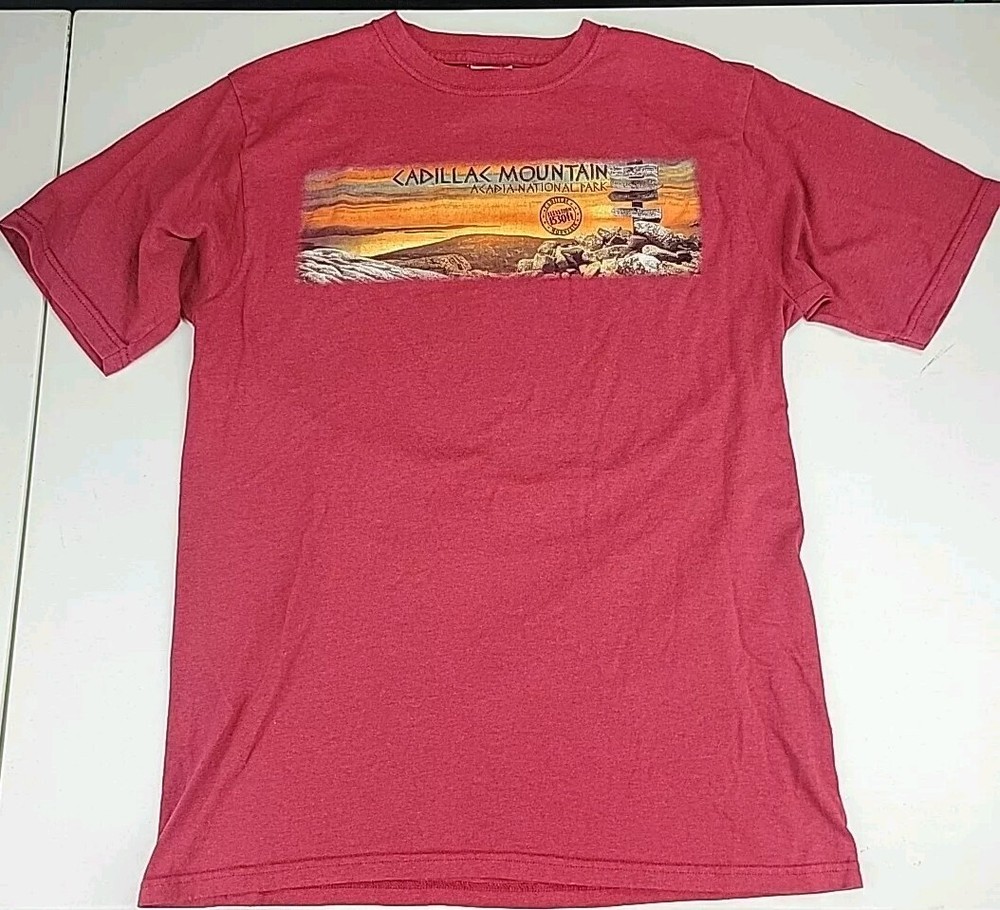 Cadillac Mountain Acadia National Park Vintage Shirt Red T-Shirt Used Hiking-image