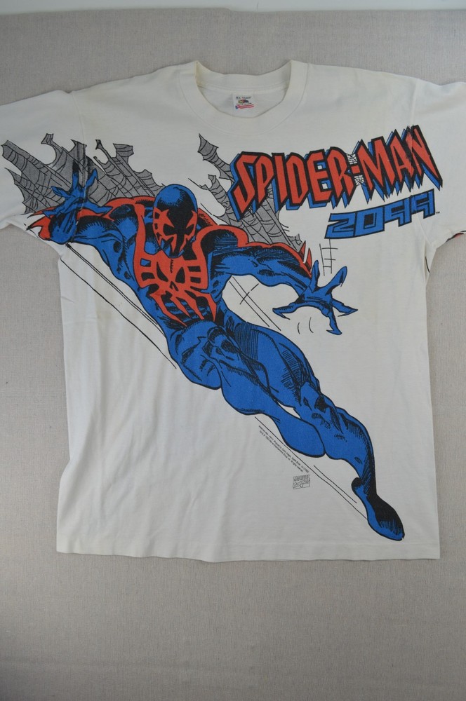 Vintage 90s Fruit Of The Loom Mens White T-Shirt Spiderman 2099 Marvel Size XL