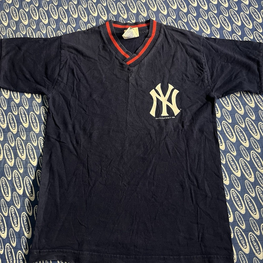 Vintage 90s MLB New York Yankees Youth Baseball Shirt Large 14/16 Blue Navy