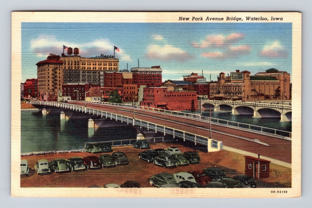 Waterloo IA-Iowa Aerial New Park Avenue Bridge Vintage Postcard