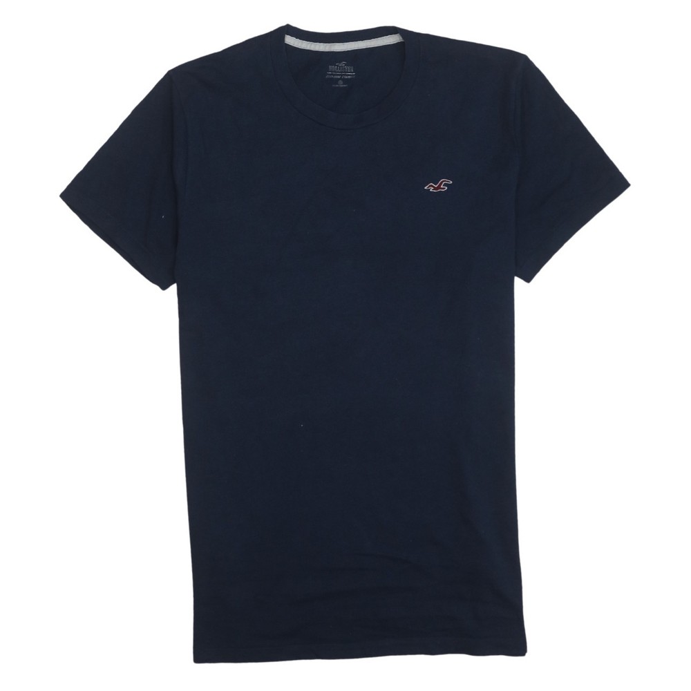 Hollister Mens T Shirt Navy Blue Cotton Embroidered Logo Crew Neck Slim Tee S