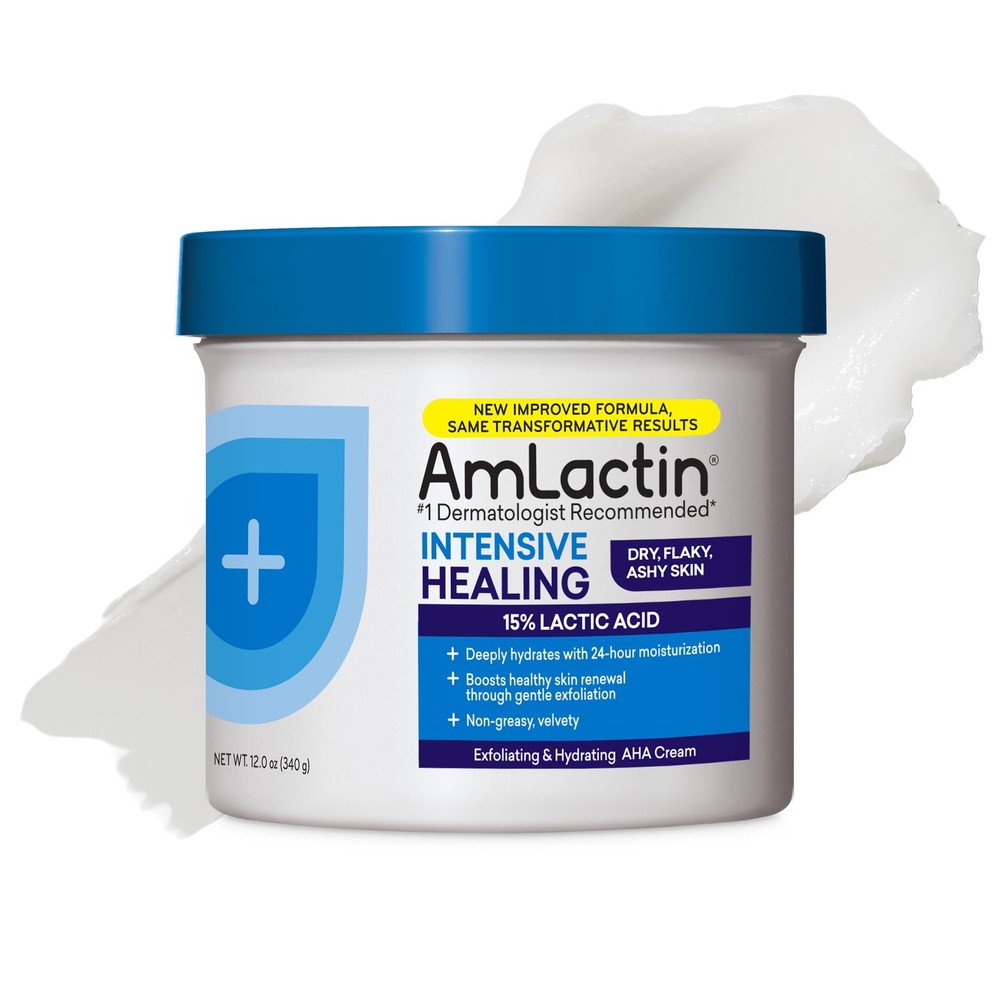 AmLactin Intensive Healing Body Cream, 12 oz Tub, 2-in-1 Exfoliator and
