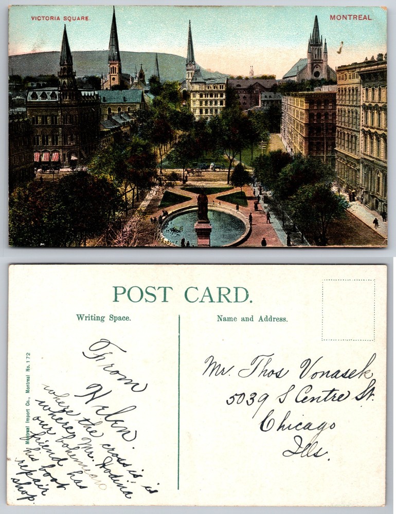 Victoria Square Montreal Canada Park Fountain Postcard