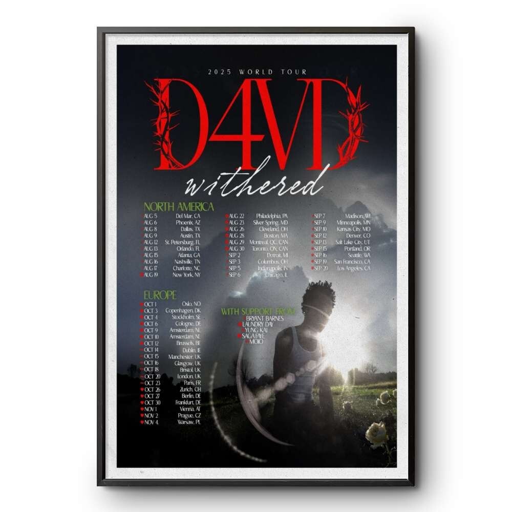 D4vd 2025 World Tour Withered Dates And Locations Home Decor Poster