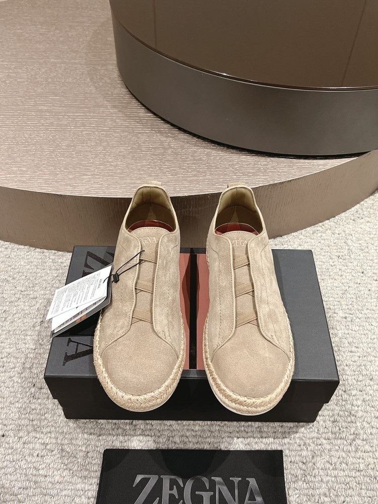 ZEGNA Triple Stitch Espadrilles Beige Suede Loafers Slip-On Sneakers Full Sizes