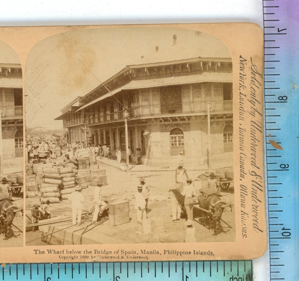 Wharf Below Bridge of Spain Manila Philippines Underwood Stereoview