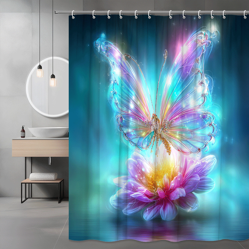 Butterfly Flower Shower Curtain Rainbow Floral Print