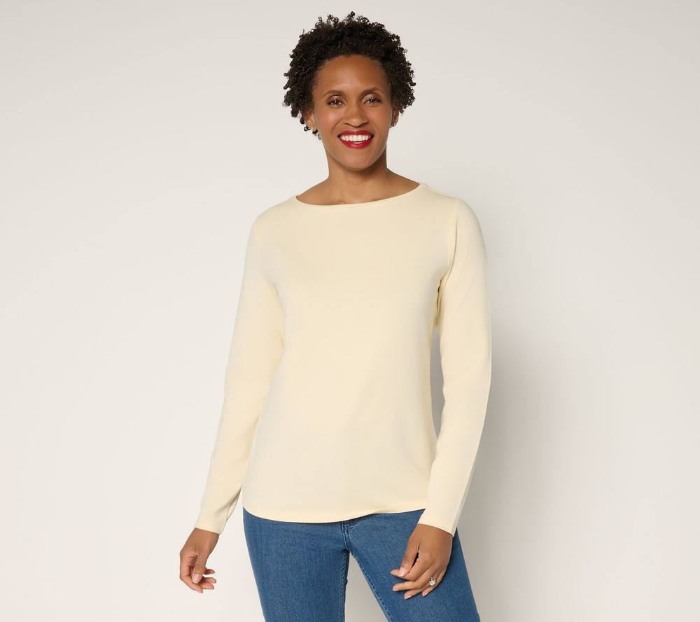 BEAUTIFUL by Lawrence Zarian Women's Top Sz M Classic Knit Boat White A702927