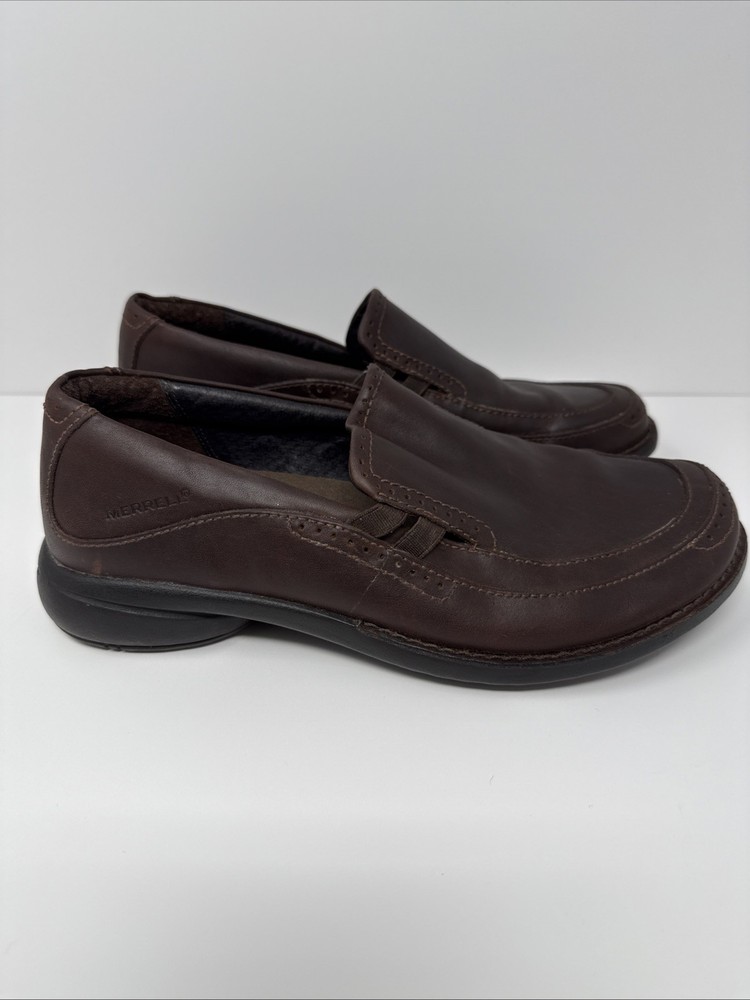 Merrell Women's Size 8 Tetra Wave Saddle Brown Leather Closed Toe SlipOn Loafers