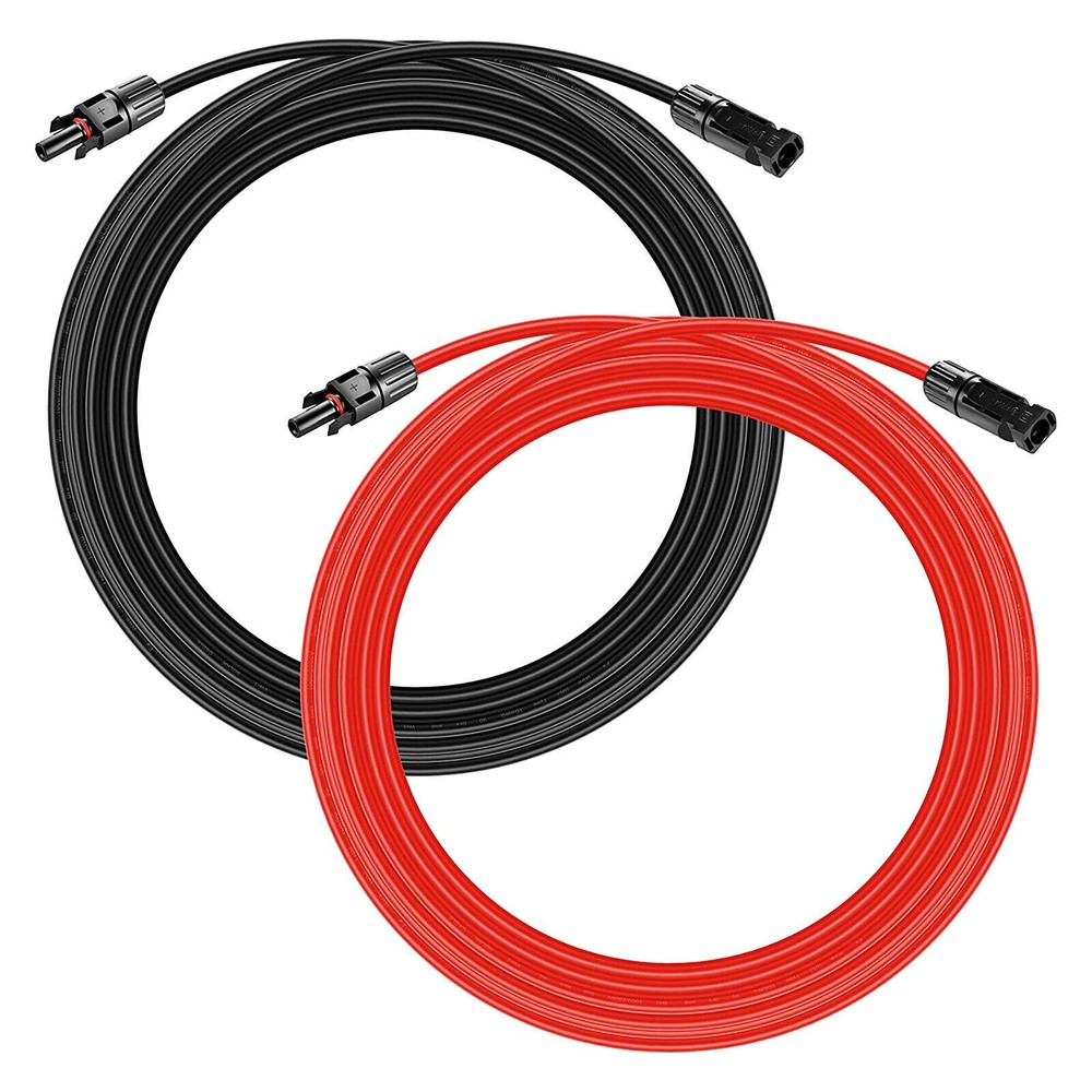 10 AWG Solar Panel Extension Cable PV Wire Connector 1 Pair Black and Red 6mm²