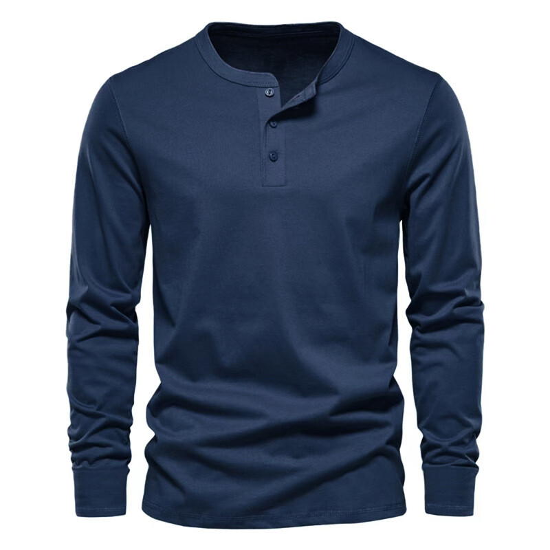 Mens Casual Long Sleeve T-Shirt Grandad Henley V Neck Button Solid Tee Shirt Top