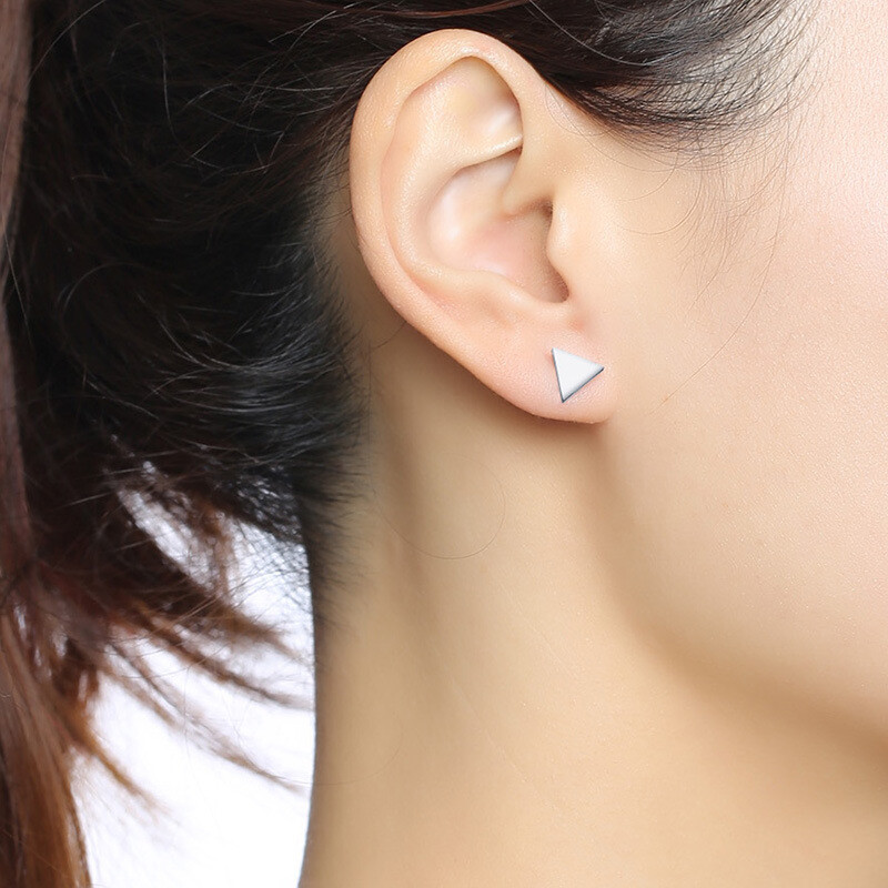 Fashion Simple Titanium Steel Triangle Geometry Silver Earrings 5 Pairs Set Gift