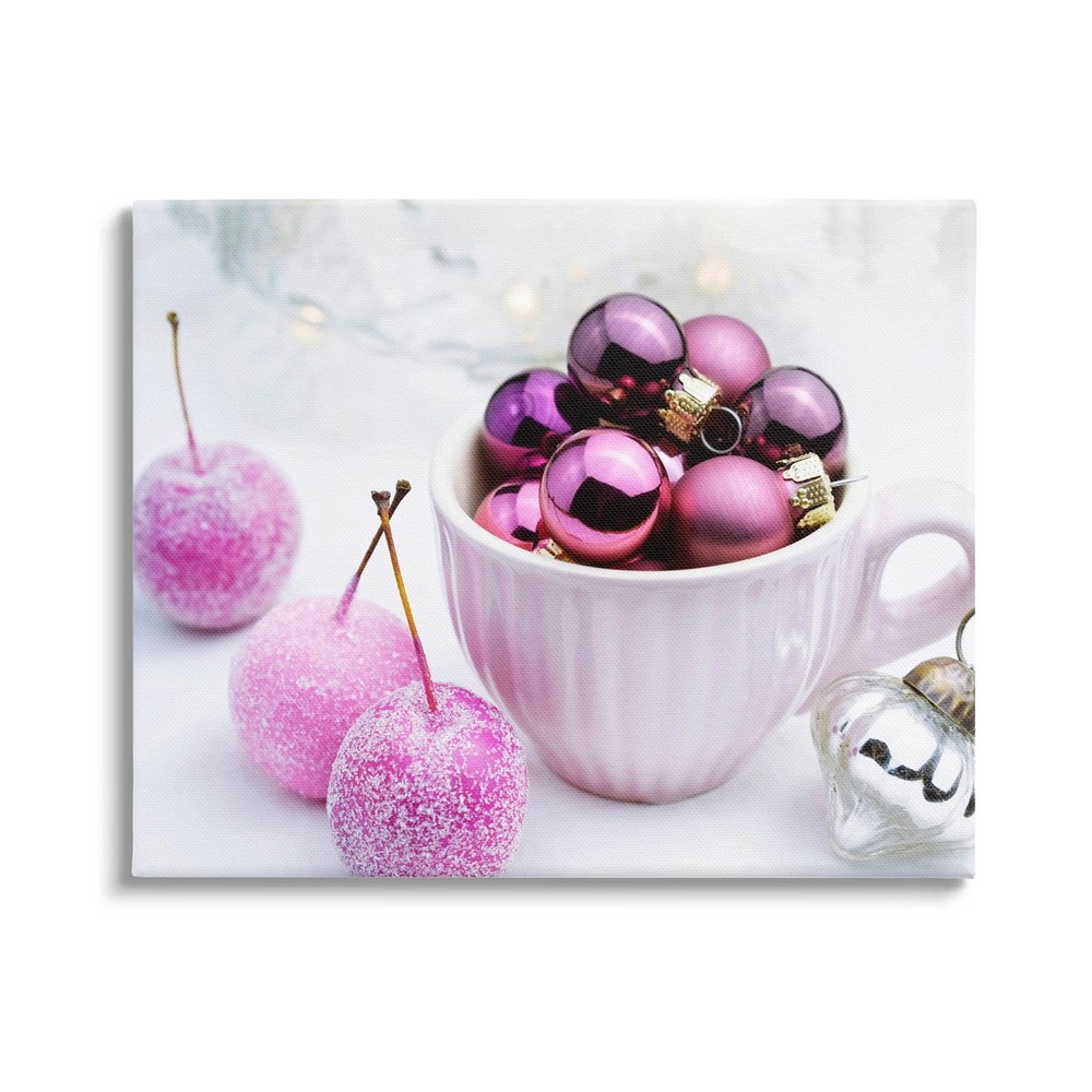 Glimmering Pink Christmas Ornaments Canvas Wall Art, Design by Lil' Rue