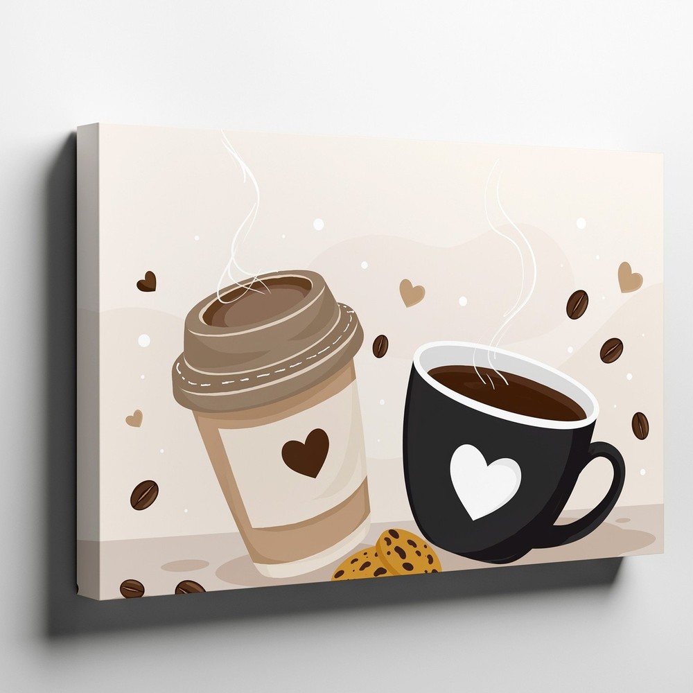 Wall Art Whimsical Illustration Featuring Two Stylized Coffee Cups, One In Light