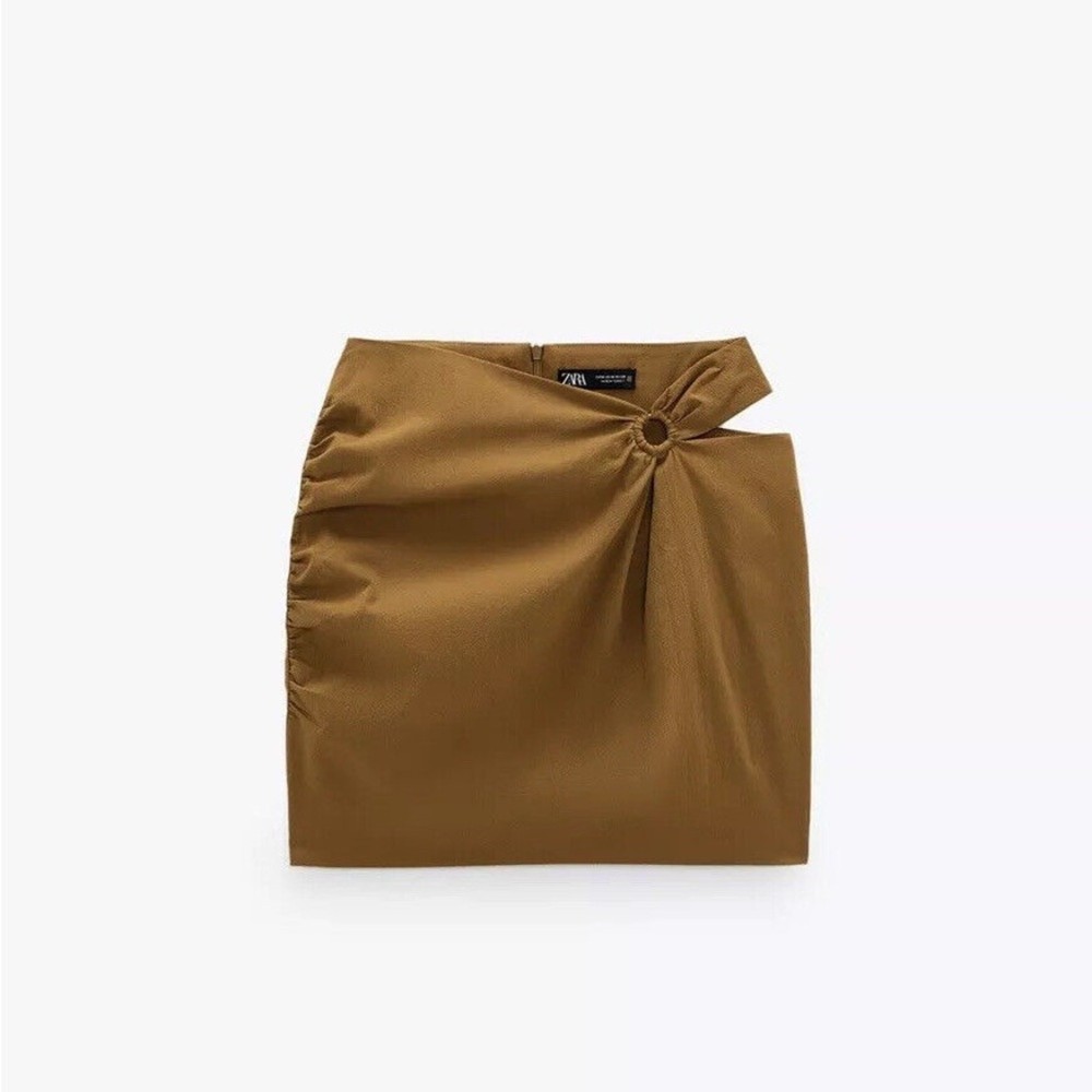 Zara Brown Side Cutout Retro Mini Skirt Neutral Fall 70s Womens Size Small