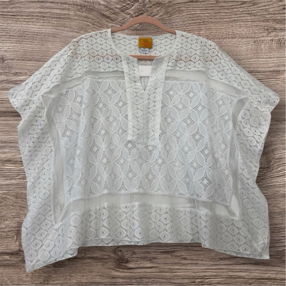 Ruby Rd. Womens Lace Poncho Top Size Small Petite Sheer Split Sleeve Summer Chic