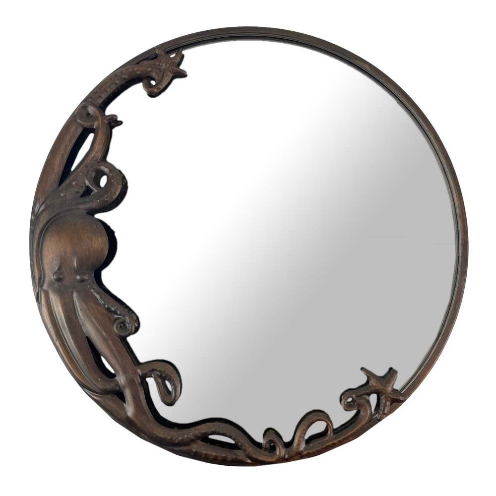 Bronze Octopus Wall Mirror – 20-Inch Decorative Accent for Nautical Home Decor