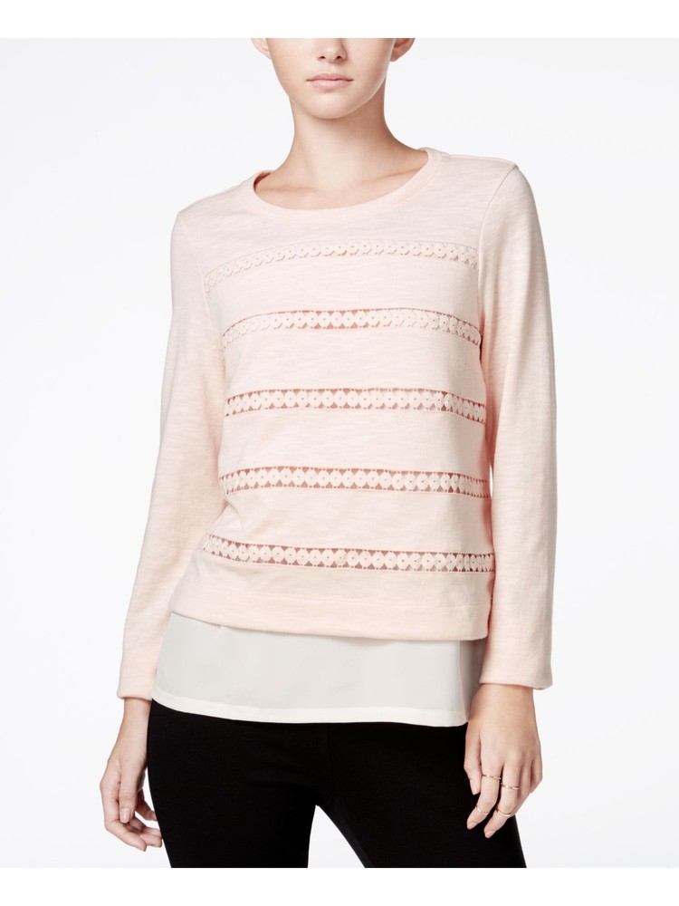 MAISON JULES Womens Pink Long Sleeve Jewel Neck Top in 2XS