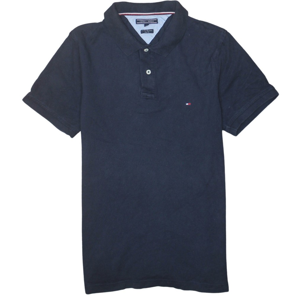 Tommy Hilfiger Womens Polo Shirt Navy Blue Cotton Embroidered Flag Logo Top L