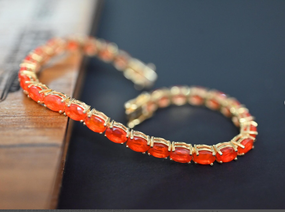 Unbranded Fire Opal Oval Tennis Bracelet Yellow Gold 0n 925 Sterling Silver 7 In